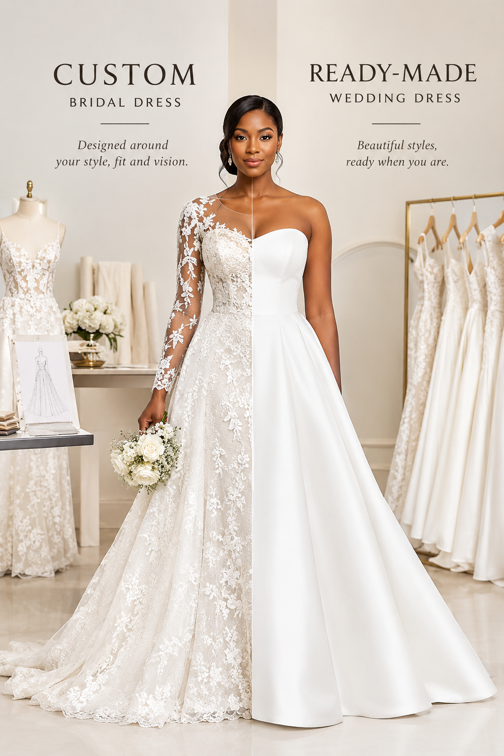 Custom Bridal Dress vs Ready-Made Wedding Dress in Houston