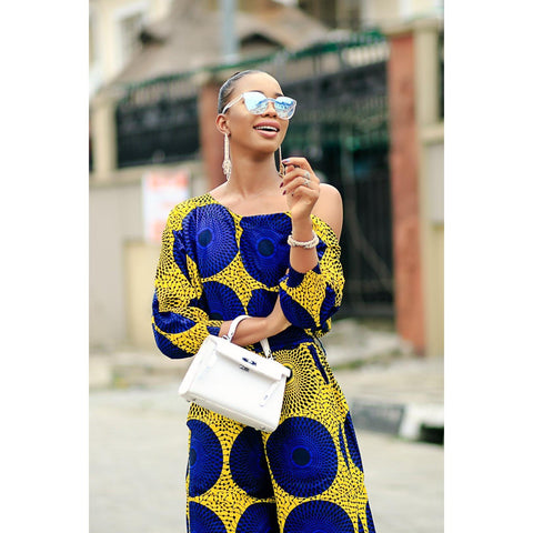 Adensecret  Leah Ankara African Print Jumpsuit - Blue/Yellow