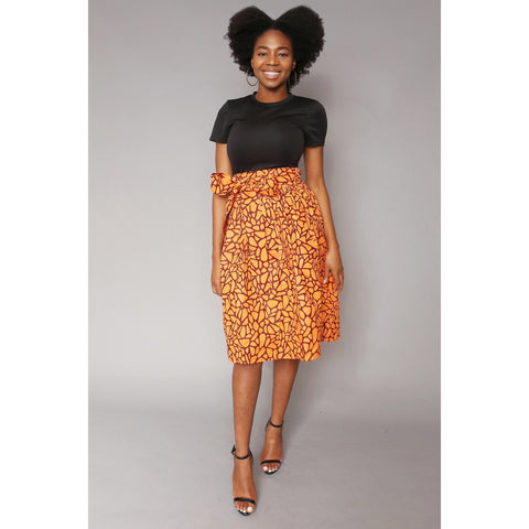 Sola Skirt African Print Brown/Orange